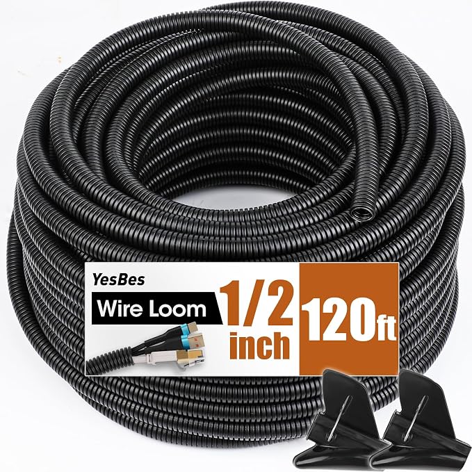 120 FT Wire Loom 1/2 Inch, Split Wire Loom Tubing Wire Conduit, Wire Protector by YesBes