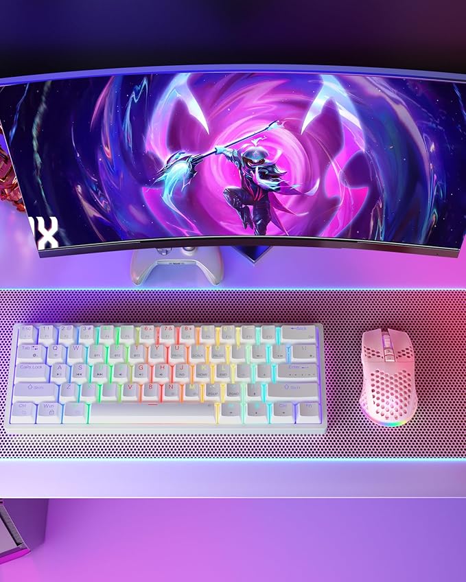 SM600 Pink Wireless Gaming Mouse with Honeycomb Shell, Side Buttons,Tri-Modes(BT5.1+BT5.1+2.4GHz) Lightweight RGB Wireless Mouse for PC/Tablet/Desktop/Office/Games-DeskLoop Office