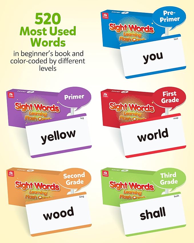 Coogam 520 Sight Words Learning Vocabulary Flash Cards, Dolch Fry High - Image 2