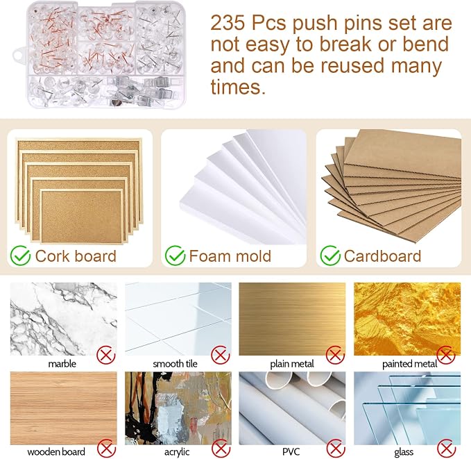 Utron 235 Pcs Push Pins Set, Thumb Tacks, Push Pins - Image 3