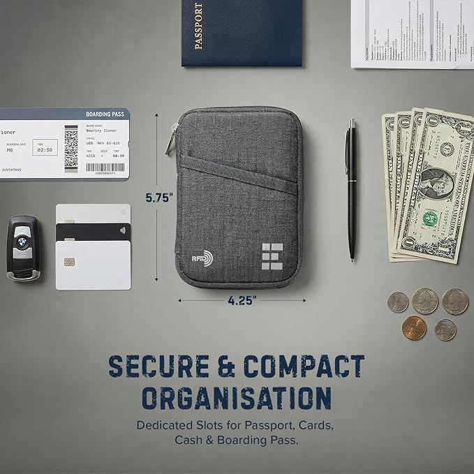 Zero Grid RFID Passport Holder & Travel Wallet, Zippered Wallet - Image 3