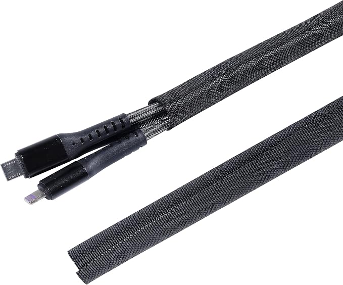Black Braided Cable Management Sleeves Wire Loom Tubing Cord Protector by BuyUneed