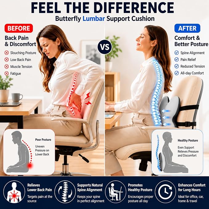 Memory Foam Lumbar Support Pillow, Back Support - Image 2