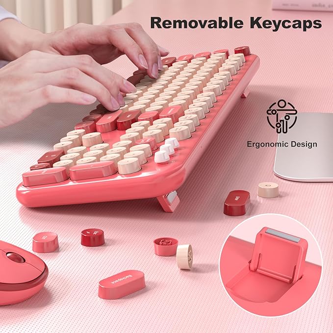 MOFII Wireless Keyboard and Mouse Combo, Cute Keyboard Full Size and Wireless Mouse, 2.4GHz Retro Typewriter Keyboard Wireless Mouse Set for PC/Desktop/Laptop/Windows (Hot Pink)-DeskLoop Office