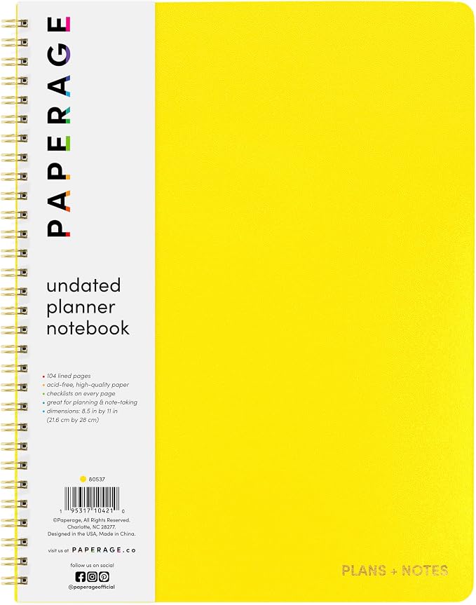 PAPERAGE Undated Daily Planner & To Do List Notepad, 8.5 in x 11 in, Spiral by PAPERAGE