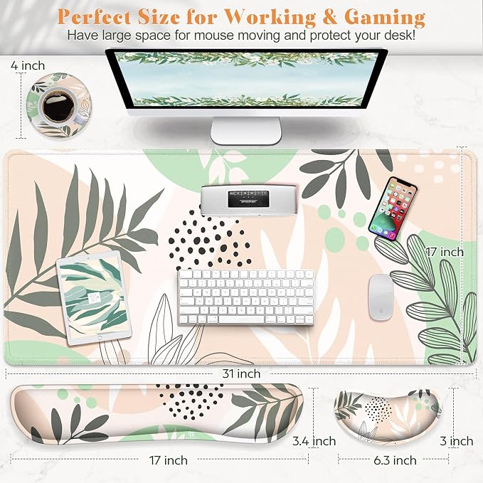Gimars 4 in 1 Mouse Pad and Keyboard Wrist Rest Set, Large Mouse Pad - Image 3