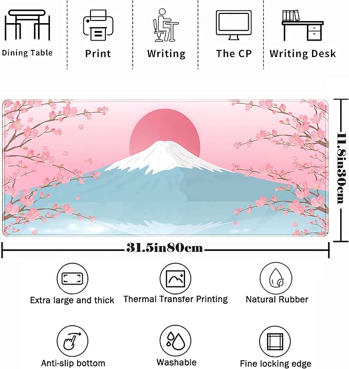 Aesthetic Japanese Cherry Blossom Desk Mat Cute Pastel Blue Color XL Sakura - Image 2
