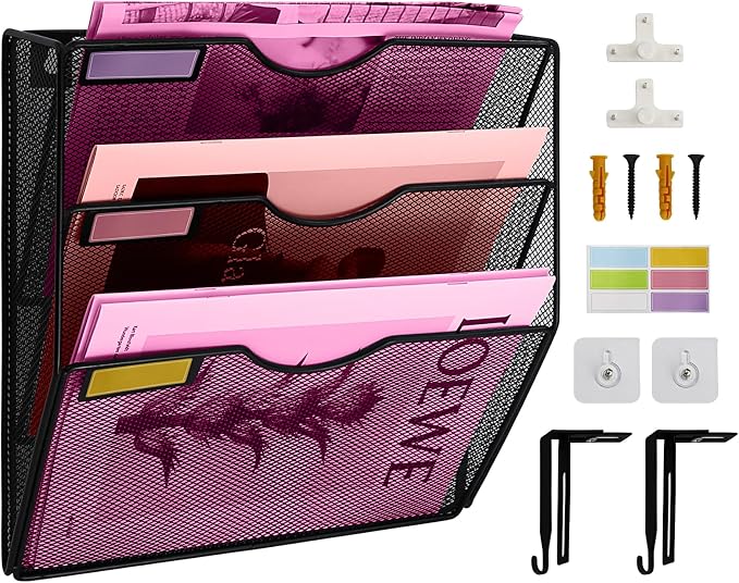 3 Pockets Mesh Wall File Holder Organizer Office Hanging File Folder Magazine by ideallife