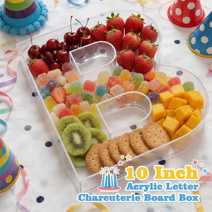 Ledido 10’’ Acrylic Letter Charcuterie Board Box, Reusable Fillable Serving Tray - Image 2