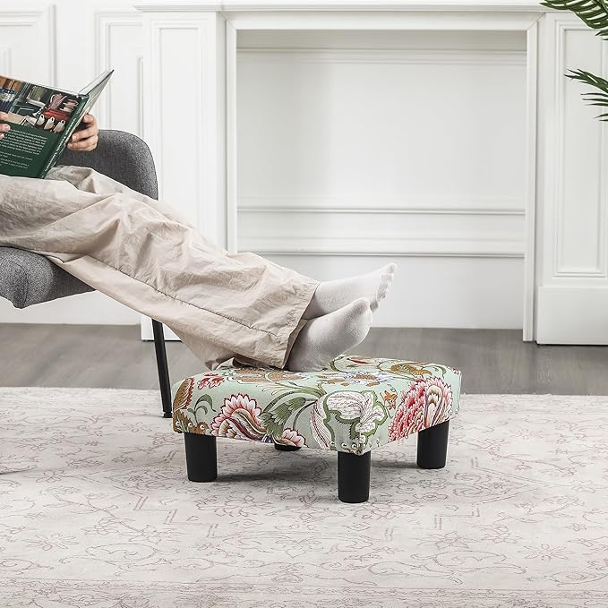 Joveco Small Foot Rest Stool Ottoman, 15" Fabric Square Footstool Upholstered Footrest for Chair, Under Desk, Office, Living Room, Boho Floral-DeskLoop Office
