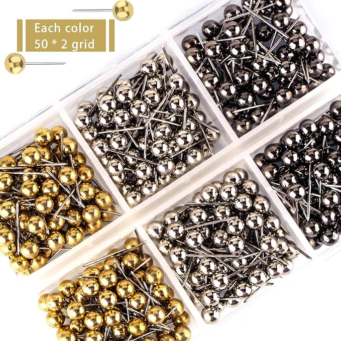 Push Pins Map Tacks 1/8-Inch Retro Metallic Color Beads Head Marking Pins - Image 5