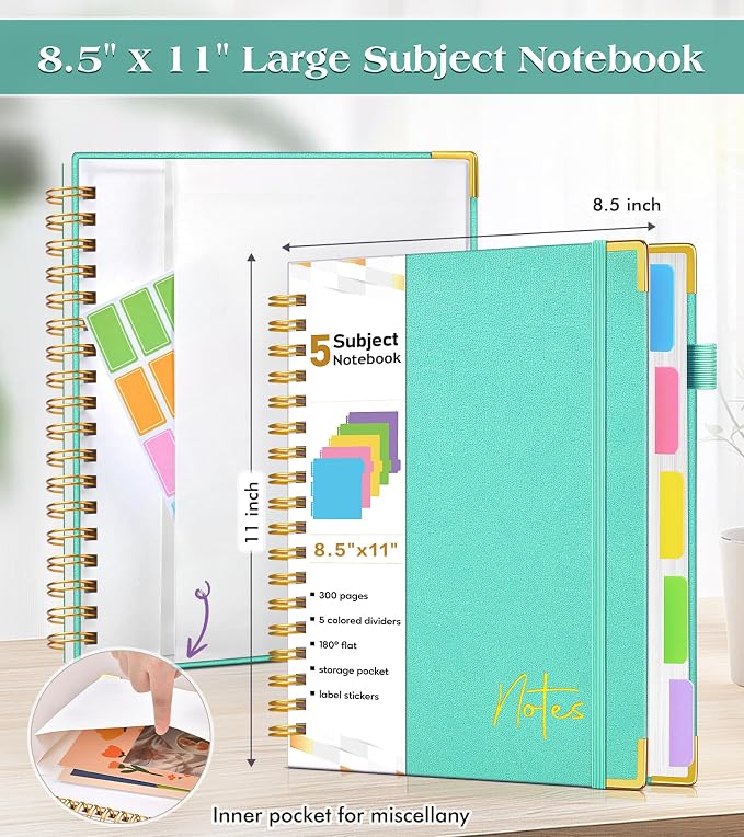 Spiral Notebook Journal with Removable Dividers Tabs, 300 Pages Hardcover - Image 4