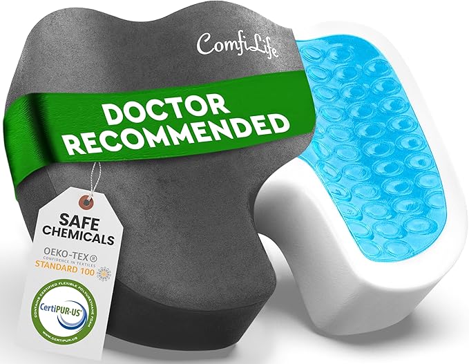 ComfiLife Premium Gel & Memory Foam Seat Cushion – Doctor Recommended Office Chair Cushion, Car Seat Cushion – Chair Cushions for Back & Sciatica Pain Relief – Seat Cushions for Office Desk (Charcoal)-DeskLoop Office