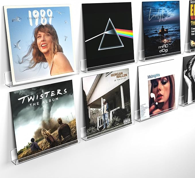 Laurensory 8 Pack Vinyl Record Shelf Wall Mount Shelves, 12 inch Clear Acrylic by Laurensory