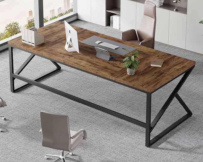 HSH Large Rustic Brown Computer Desk, 78 Inch Extra Long Metal Wood Desk for Home Office, Two Person Executive Writing Study Gaming Desk Table, Bedroom Living Room PC Laptop Dual Monitor Desk-DeskLoop Office