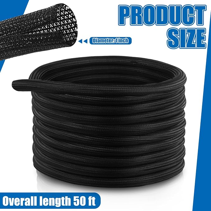 Pangda 50ft Split Wire Loom Tubing Flame Retardant Braided Cable Sleeve Split - Image 2