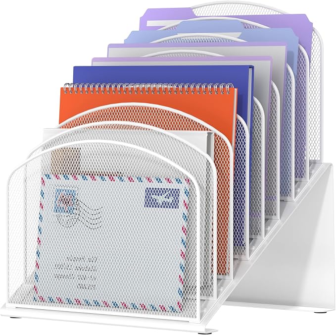 Inclined Desk File Organizer, 8-Section Upright Desk Organizer Standing File by Delifox