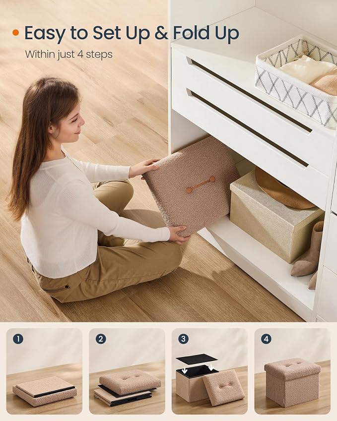 SONGMICS Small Folding Storage Ottoman, Foot Rest Stool, 12.2 x 16.1 x 12.2 - Image 7