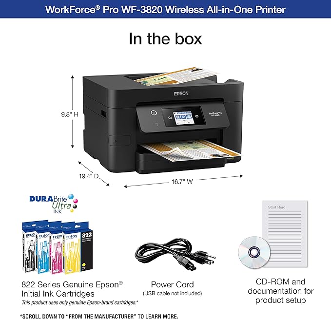 Epson EcoTank ET-4800 Wireless All-in-One Cartridge-Free Supertank Printer with Scanner & ® Workforce® Pro WF-3820 Wireless Color Inkjet All-in-One Printer, Black Large-DeskLoop Office
