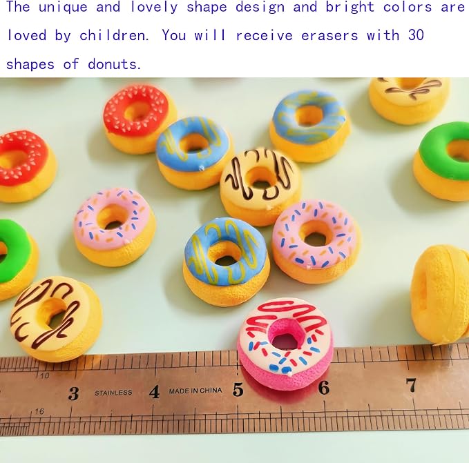 30PCS Cute Fun Donut Erasers for Kids Bulk, Back to School Party Gifts - Image 2