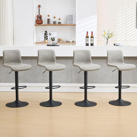 HeuGah Swivel Bar Stools Set of 4, Counter Height Bar Stools with Back, Adjustable Bar Stools 24" to 32", Gray Faux Leather Bar Chairs for Kitchen Island (Gray, Set of 4 (24'' to 32''))-DeskLoop Office