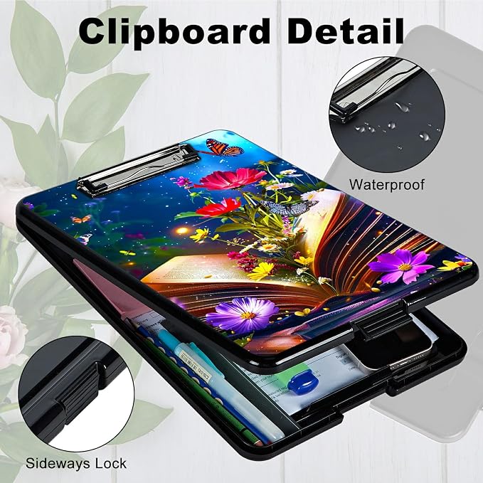 Book Flower A4 Clipboard with Storage Pen Holder, Clipboards Organizer Nursing - Image 3