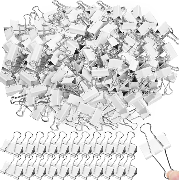 Jetec 300 Pack 1.25in/32mm White Metal Binder Clips Bulk Medium Reusable Fold by Jetec