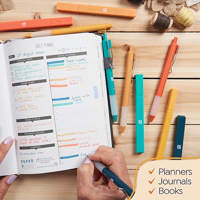 BLIEVE Aesthetic Highlighters and Gel Pens And Soft Tip, No Bleed Dry Fast Easy to Hold, for Bible Journaling Planner Notes School Office Supplies (Vintage)-DeskLoop Office