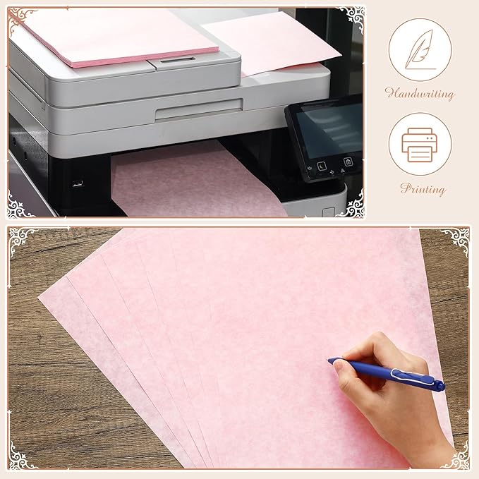 Epakh 200 Sheets Old Age Parchment Paper 8.5 x 11 Inch Standard Letter Vintage Colored Old Parchment Semblance Double Side Printing Paper(Light Pink)-DeskLoop Office