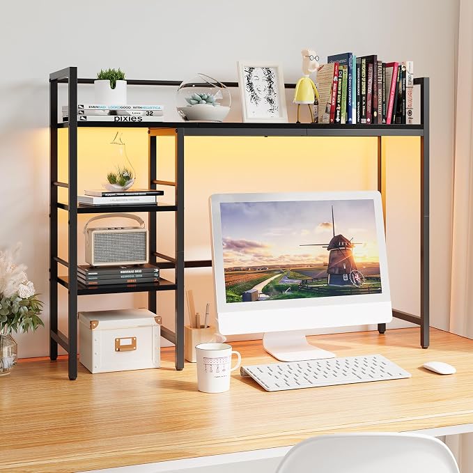 HavenlyYouth Desk Shelf with LED Light Strip, 3-Tier Storage Desktop Organizer - Image 2