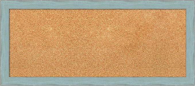 Amanti Art Natural Cork Board for Wall, 14x32 Vision Board with Blue Wood Frame, Medium Corkboard Office Decor for Home Organization, Rustic Farmhouse Corkboard Pinboard to display items for home-DeskLoop Office