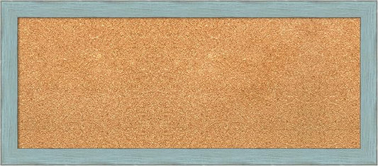 Amanti Art Natural Cork Board for Wall, 14x32 Vision Board with Blue Wood Frame, Medium Corkboard Office Decor for Home Organization, Rustic Farmhouse Corkboard Pinboard to display items for home-DeskLoop Office