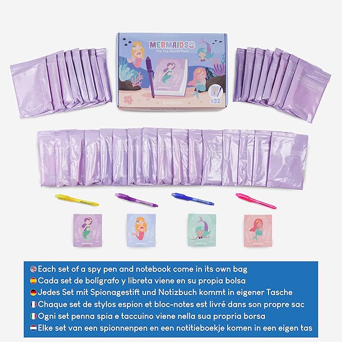 BONNYCO Invisible Ink Pen and Notebook Pack of 32 Mermaid Party Favors for Kids | Spy Pen Mermaid Party Supplies, Prizes for Kids | Magic Pen Mermaid Birthday Party Favors, Prizes for Students-DeskLoop Office