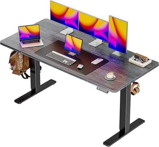 Huuger 55 x 28 Large Electric Standing Desk, Height Adjustable Desk, 27.6" Deep Desktop, Stand up Gaming Computer Office Desk with 2 Hooks, 3 Preset Heights, for Home Office, Grey-DeskLoop Office