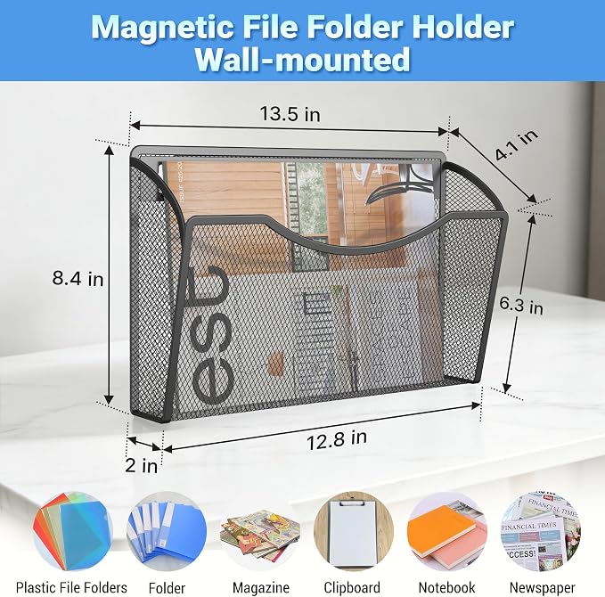 Gawerk Magnetic Wall File Folder, No Drilling Hanging Metal Document Paper Mail - Image 2
