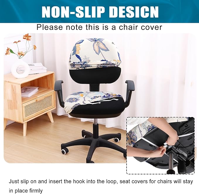 Smiry Stretch Printed Office Computer Chair Covers, Universal Washable Removable Desk Rotating Chair Slipcovers Protector, Seat + Backrest Cover - Beige-DeskLoop Office