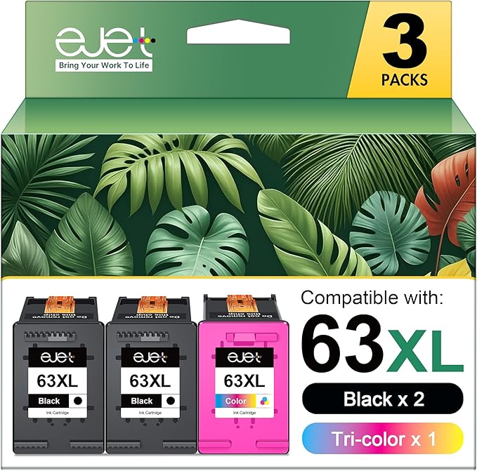 63XL Ink Cartridges Black and Color Replacement for HP 63XL Ink Cartridge Combo Pack Work with OfficeJet 3830 4650 5255 Envy 4520 4512 Deskjet 1112 3630 3634 3639 Printer (2 Black, 1 Tri-Color)-DeskLoop Office