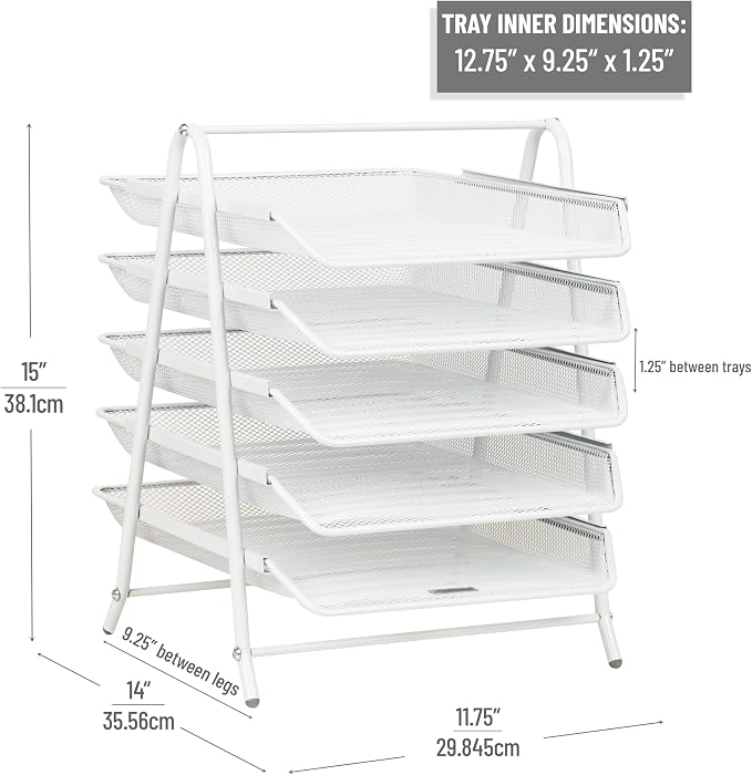 Mind Reader 5-Tier Paper Tray Organizer, Metal Mesh - Image 3