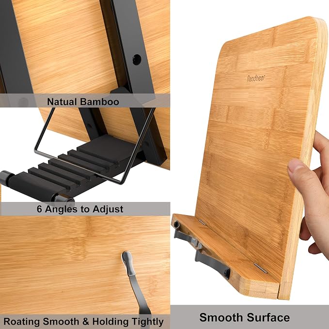 Readaeer Bamboo Book Stand, Large Book Holder - Image 3