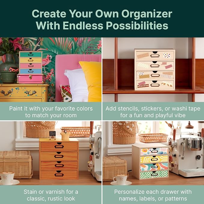 DIY Wooden Desk Organizer with Drawers – Unfinished 4-Drawer Desktop Storage - Image 5