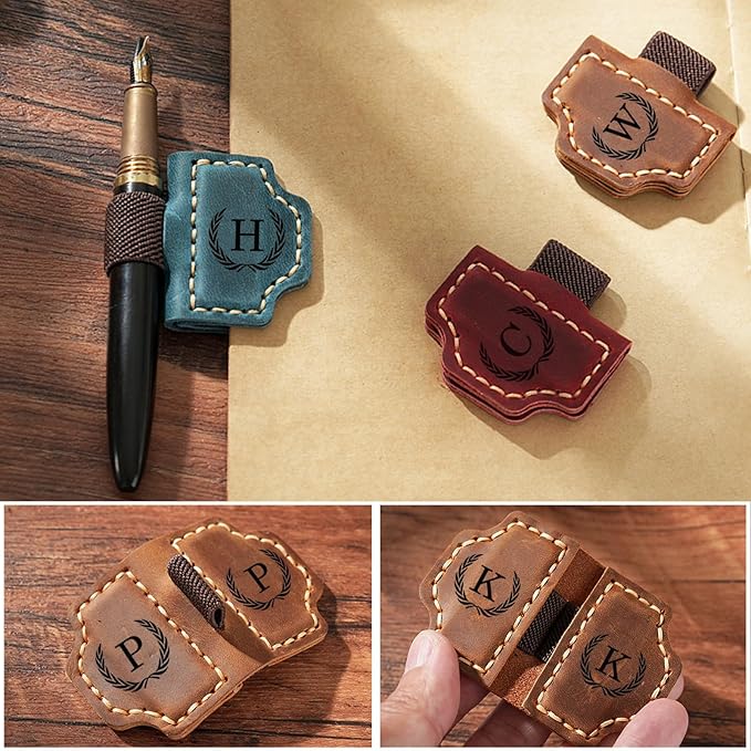 Artlaza Personalized Magnetic Leather Bookmark with Pen Holder - 26 Letters Custom Book Mark with Name Initial Engraved Book Marker for Readers, Book Lovers, Travelers - Gift for Women & Men(Red，U