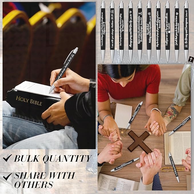 Yeaqee 100 Pcs Inspirational Pens Employee Appreciation Back to School Gifts Motivational Thank You Metal Greeting Quote Ballpoint Pen for Coworker Teacher(Black,Biblical)-DeskLoop Office