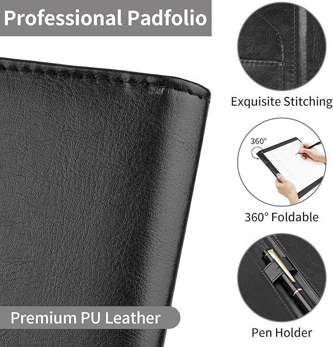 MOWPOG Professional Padfolio Portfolio Binder, Faux Leather Interview Resume - Image 5