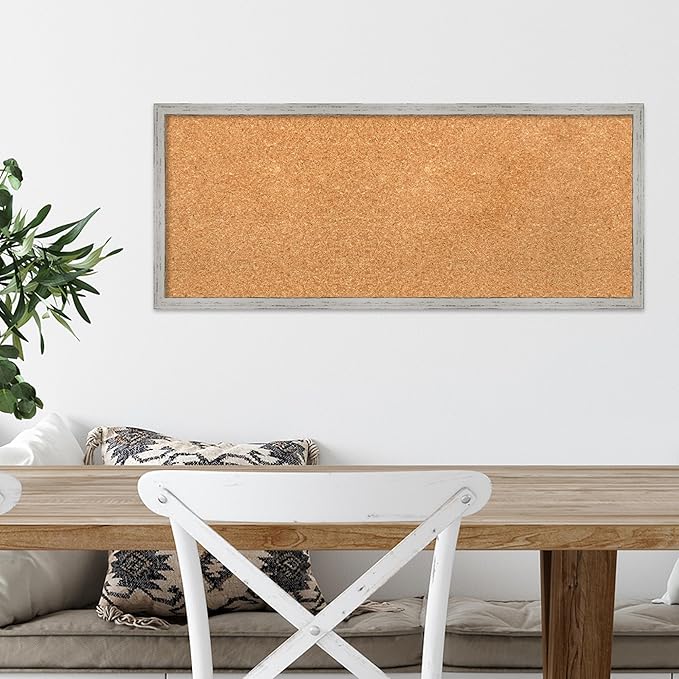 Amanti Art Natural Cork Board for Wall, 13x31 Vision Board with White Frame, Medium Corkboard Office Decor for Home Organization, Cottage Corkboard Pinboard to Display Items for Home Organization in-DeskLoop Office