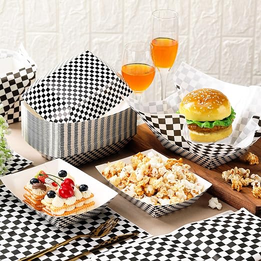Geosar 200 Pcs Gingham Party Supply Disposable Paper Food Tray Bulk Disposable - Image 5