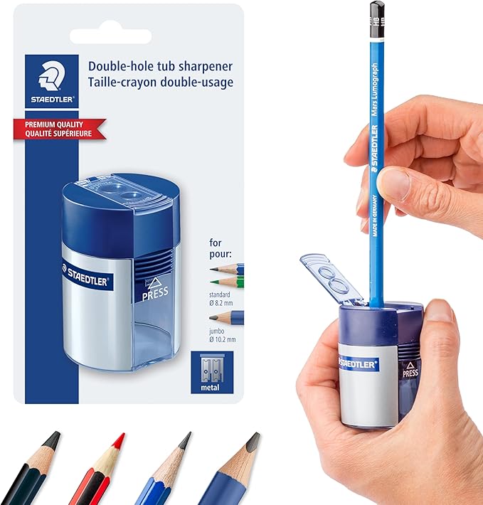 STAEDTLER Double-Hole Tub Pencil Sharpener: Dual Size Manual Sharpener by Staedtler