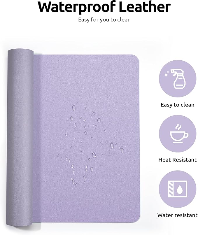 YSAGi Leather Desk Protector, Office Mat, Large Mouse Mat, Non-Slip PU Leather Blotter, Laptop Desk Pad, Waterproof Writing Pad for Office and Home (Light Purple, 31.5" x 15.8")-DeskLoop Office
