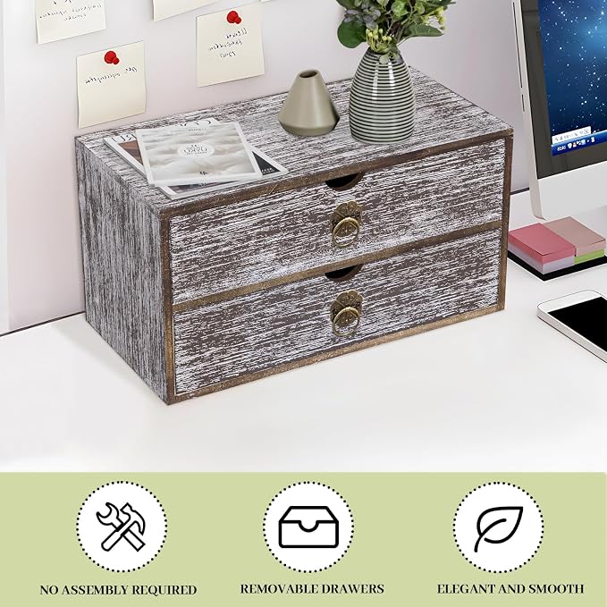 Wood Desk Organizer, Washed Brown Wooden Desktop Organizer - Image 7