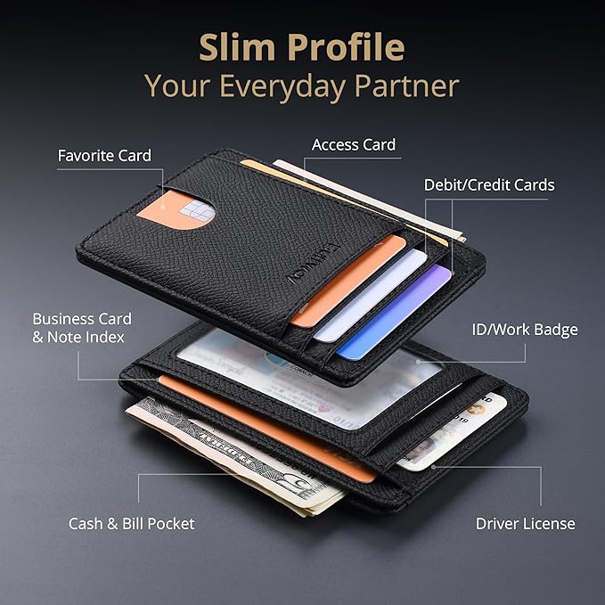Buffway Slim Minimalist Front Pocket RFID Blocking Leather Wallets - Image 3