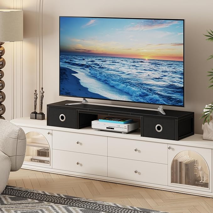 45" Large TV Riser with Fabric Drawers for 32-60 inch TV, TV Stand Riser with Steel Legs, Tabletop TV Riser Shelf, Monitor Stand Riser for Home Office, Black-DeskLoop Office